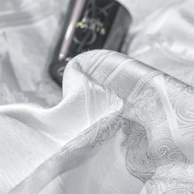 Light Gray Embroidery Tencel Cotton Bed Sheet Set with Duvet Cover - 1000TC