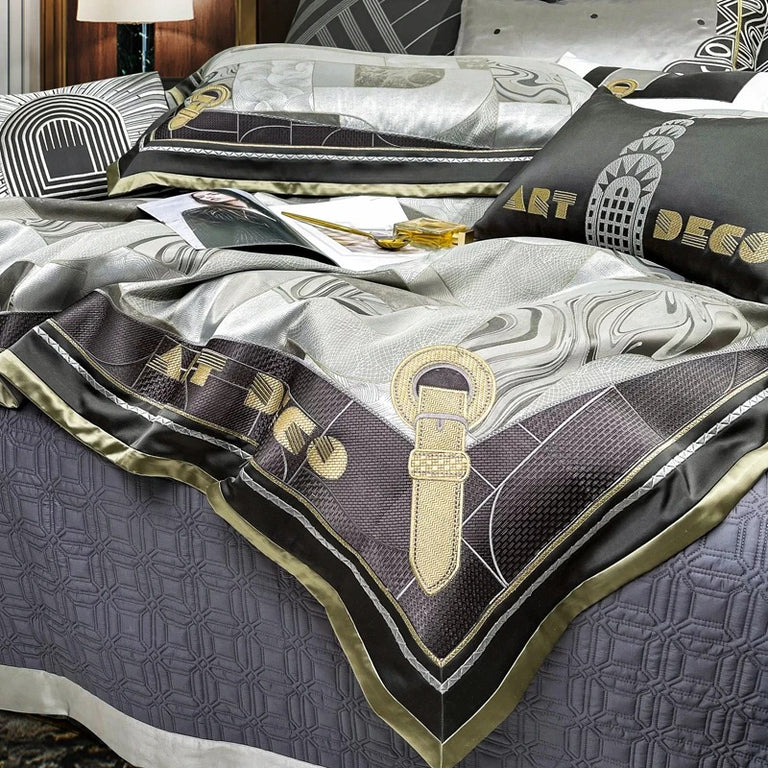 Luxury Silver Gray Geometric Style Bedding Set- 1200TC