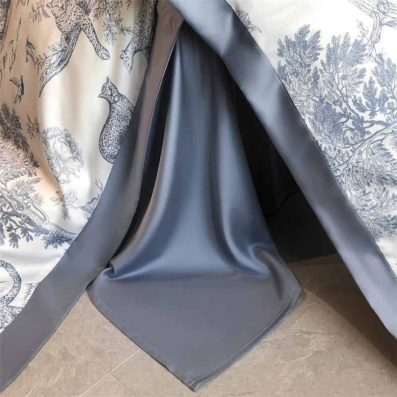 Lyocell Forest Plants Leopard Print Bedding Set with Duvet Cover - 600TC