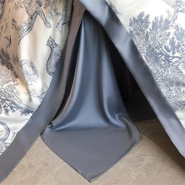 Lyocell Forest Plants Leopard Print Bedding Set with Duvet Cover - 600TC