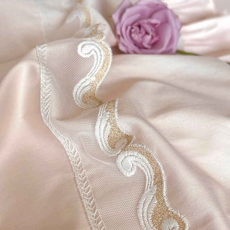 Rose Embroidery Lace Egyptian Cotton Bedding Set with Duvet Cover - 1000TC