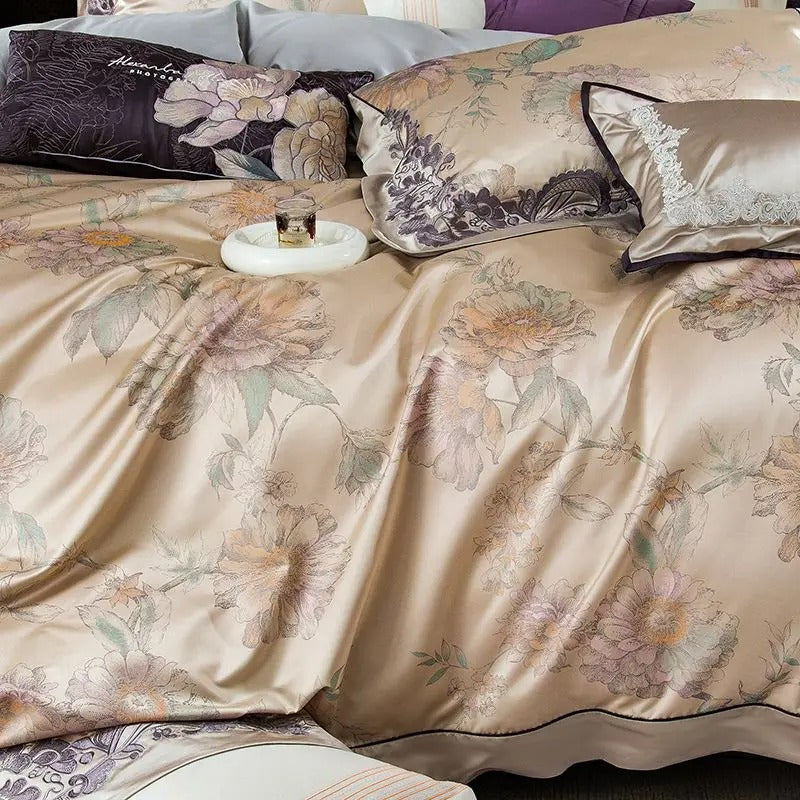 Light Purple Floral Embroidery Egyptian Cotton Bedding Set - 1500TC