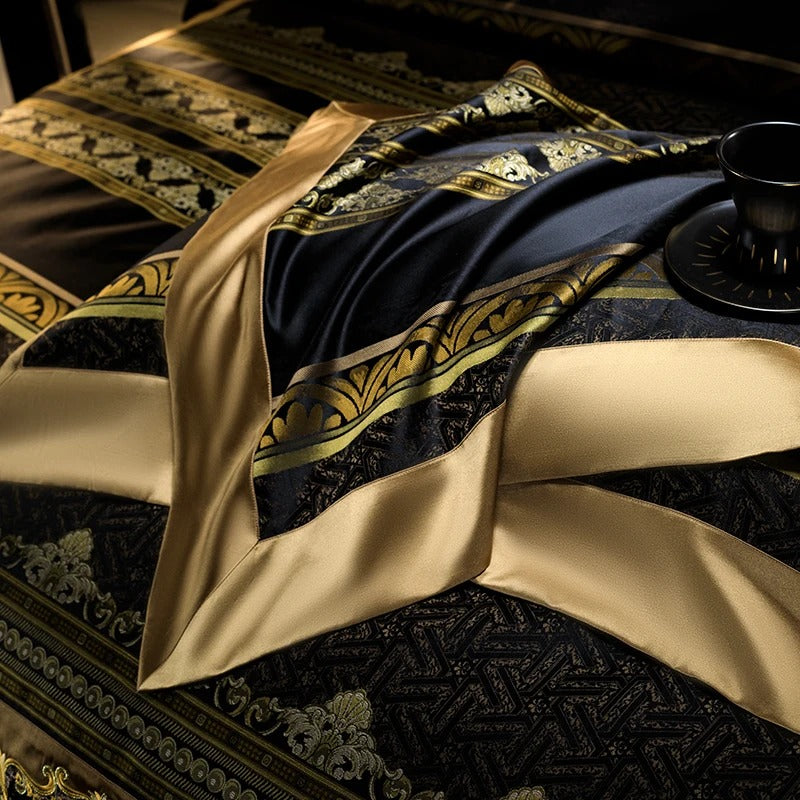 Black & Gold Egyptian Cotton Bedding Set with Duvet Cover - 1000TC