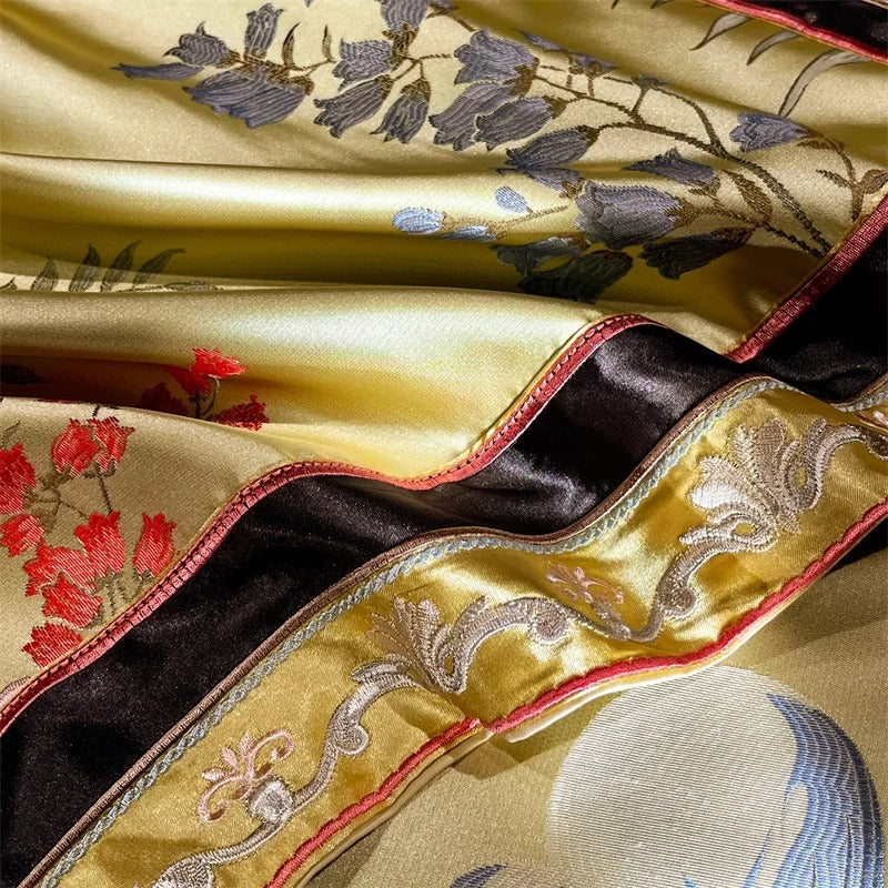 Luxury Gold Floral Embroidery Bedding Set with Duvet Cover  - 1000TC