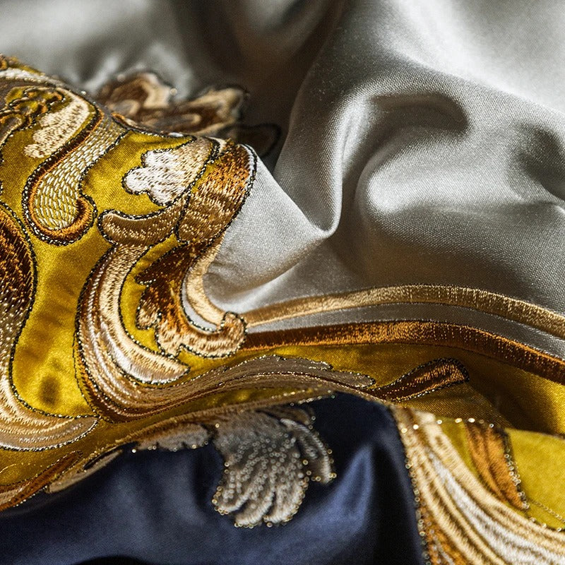 Blue Embroidery Egyptian Cotton Bedding Set with Duvet Cover - 1000TC