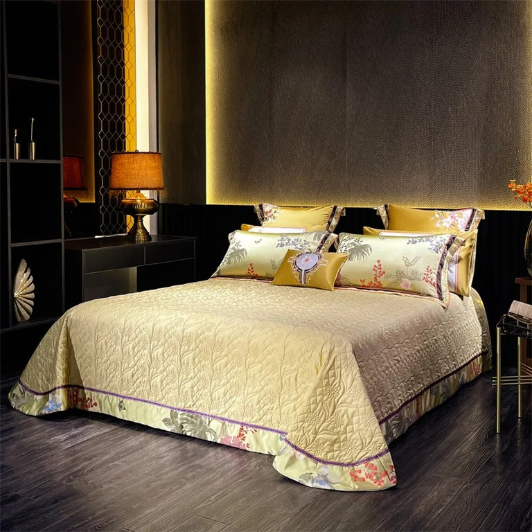 Luxury Gold Floral Embroidery Bedding Set with Duvet Cover  - 1000TC