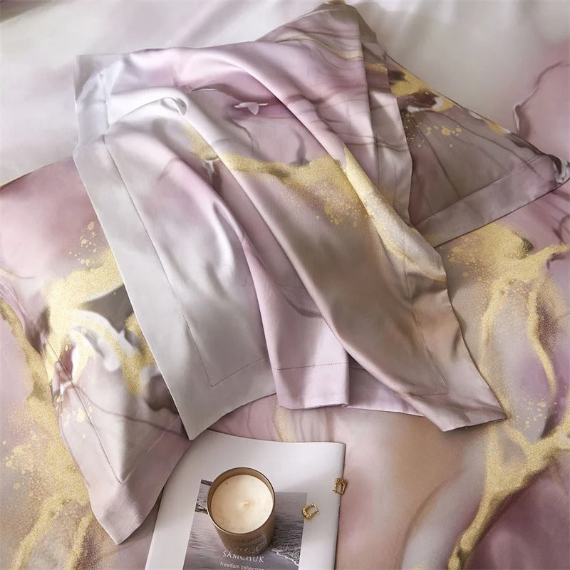 Blush and Gold Satin Bedding Set with Duvet Cover - 600TC