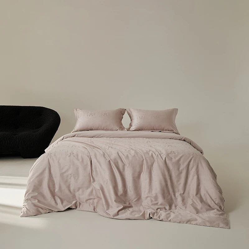 Red Floral Jacquard Bedding Set with Duvet Cover - 900TC