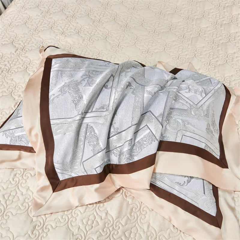 Jacquard Silver Satin Bedding Set with Geometric Design - 1000TC