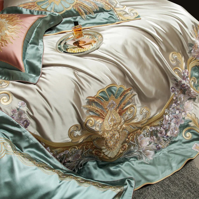 Embroidery Vintage Floral Egyptian Cotton Bedding Set with Duvet Cover - 1500TC
