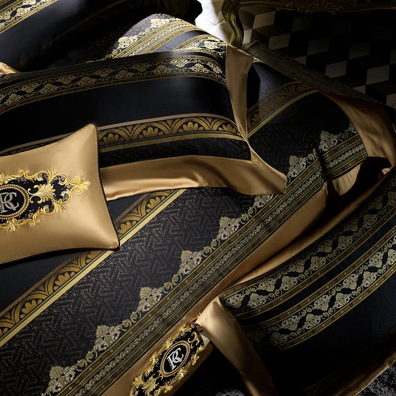 Black & Gold Egyptian Cotton Bedding Set with Duvet Cover - 1000TC