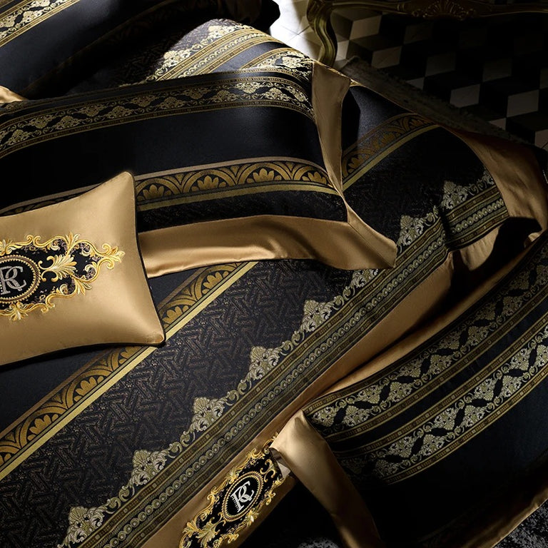 Black & Gold Egyptian Cotton Bedding Set with Duvet Cover - 1000TC