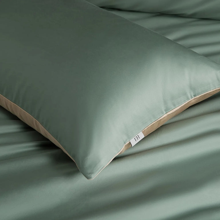 Smoke Green Stain Cotton Bedding Set with Duvet Cover - 600TC