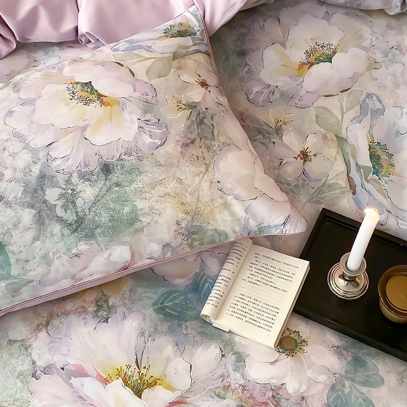 Pastel Floral Satin Egyptian Cotton Bedding Set - 700TC