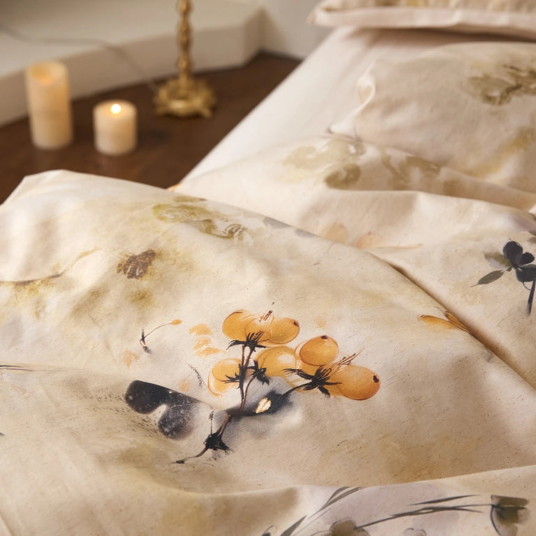 Soft Beige Floral Egyptian Cotton Bedding Set with Duvet Cover - 800TC