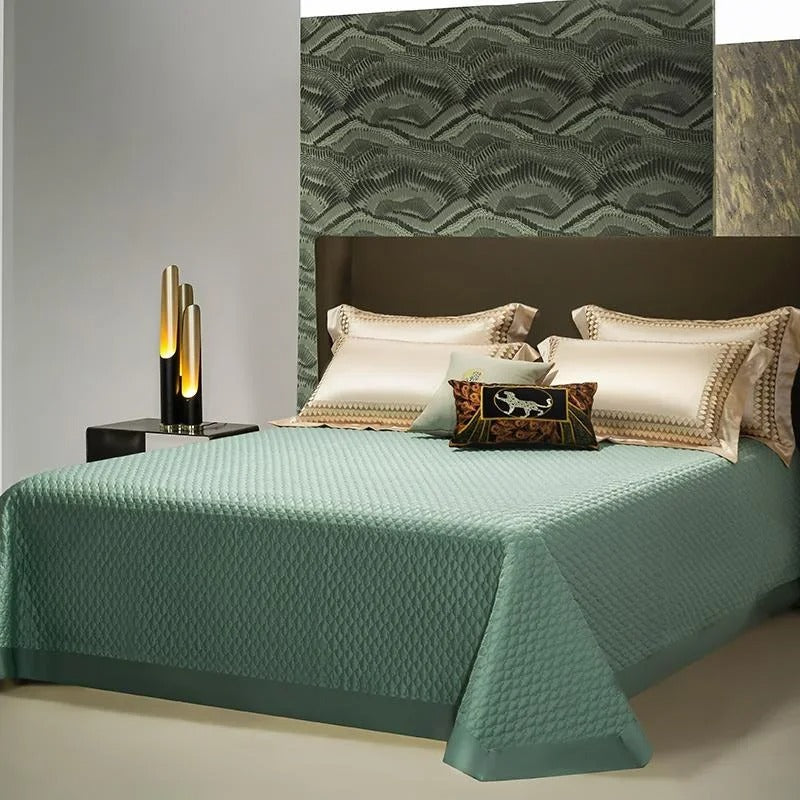 Champagne Gold Satin Embroidery Bedding Set with Duvet Cover - 1200TC