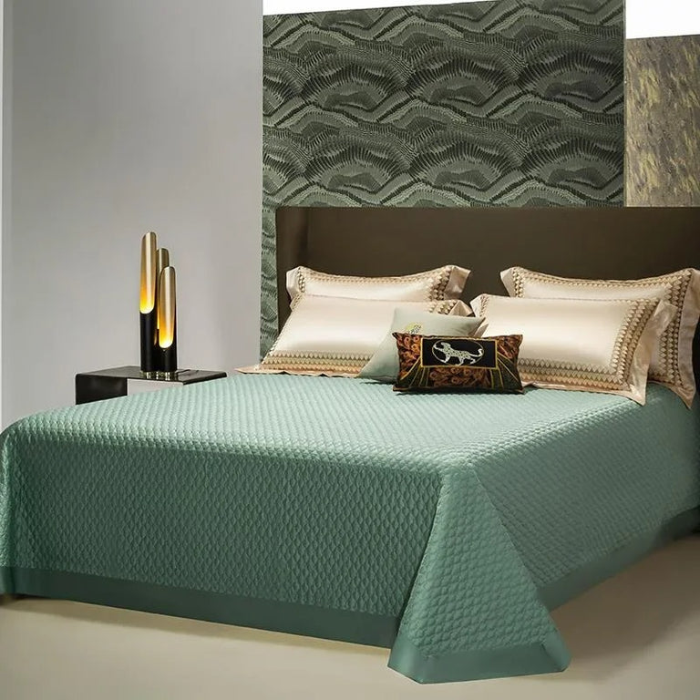 Champagne Gold Satin Embroidery Bedding Set with Duvet Cover - 1200TC