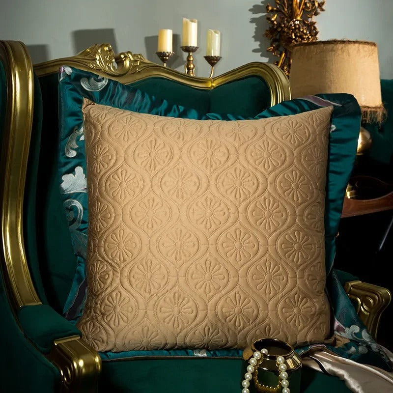 Teal Satin Bedding Set with Embroidered Pink Floral Motifs - 1200TC