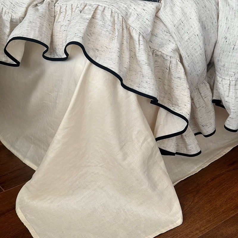 Off White Ruffled Bedding Set with Black Trim - 1000TC
