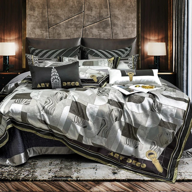 Luxury Silver Gray Geometric Style Bedding Set with Duvet Cover - 1200TC