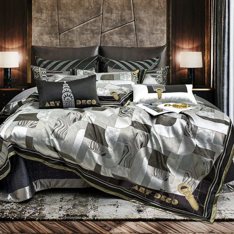 Luxury Silver Gray Geometric Style Bedding Set with Duvet Cover - 1200TC