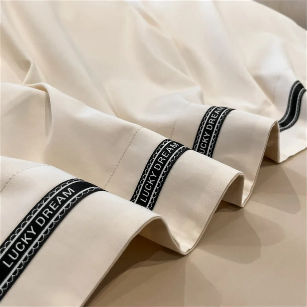 Ivory Egyptian Cotton Bedding Set with Stylish Border - 1000TC