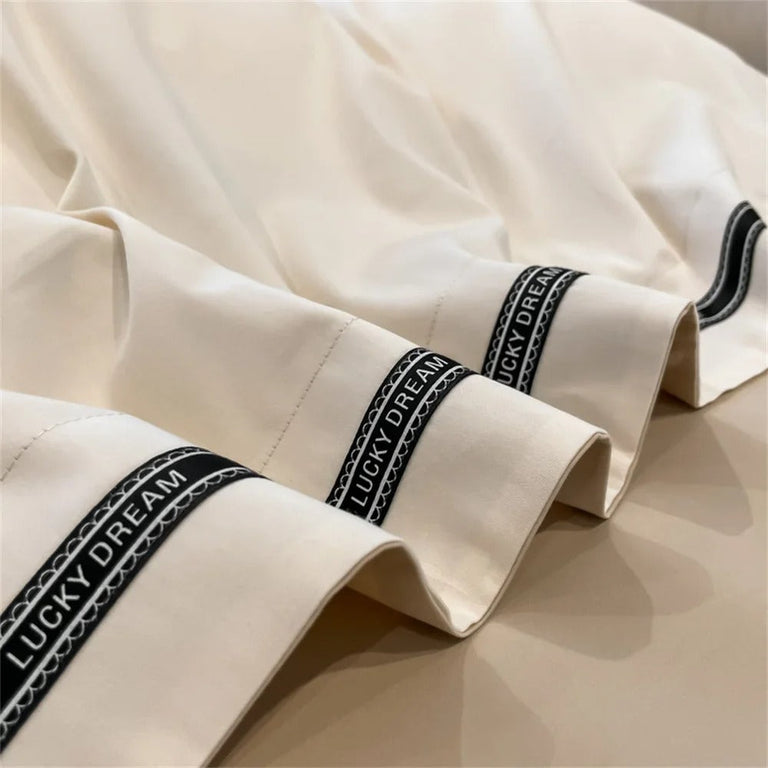 Ivory Egyptian Cotton Bedding Set with Stylish Border - 1000TC