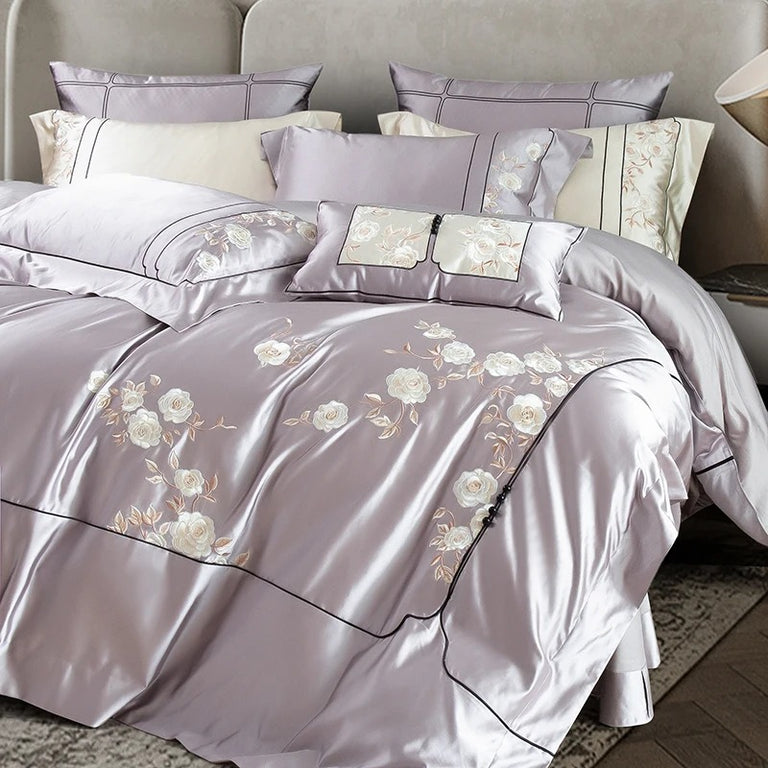 Lavender Jacquard Embroidery Bedding Set with Duvet Cover - 1500TC