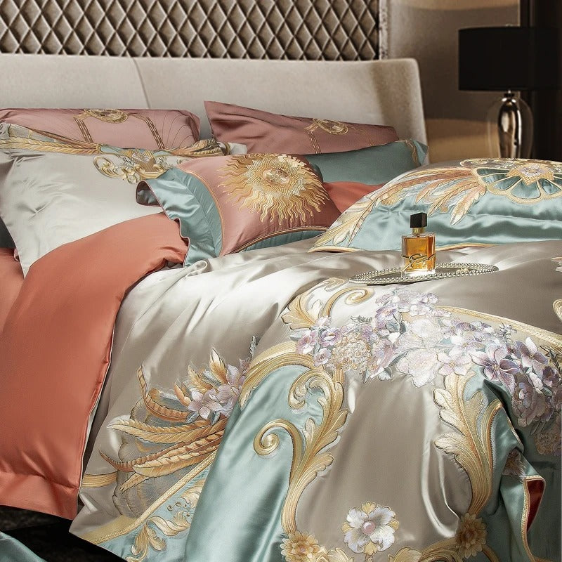Embroidery Vintage Floral Egyptian Cotton Bedding Set with Duvet Cover - 1500TC