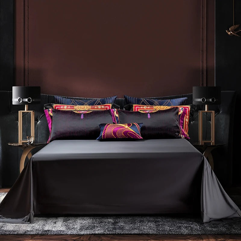 Jacquard Black and Purple Egyptian Cotton Bedding Set - 1500TC