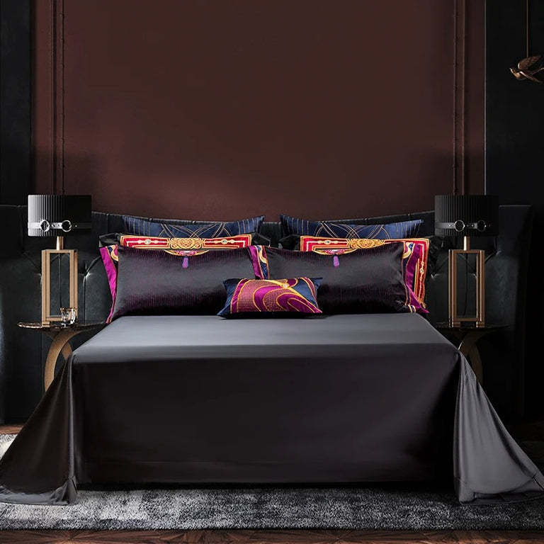 Jacquard Black and Purple Egyptian Cotton Bedding Set - 1500TC