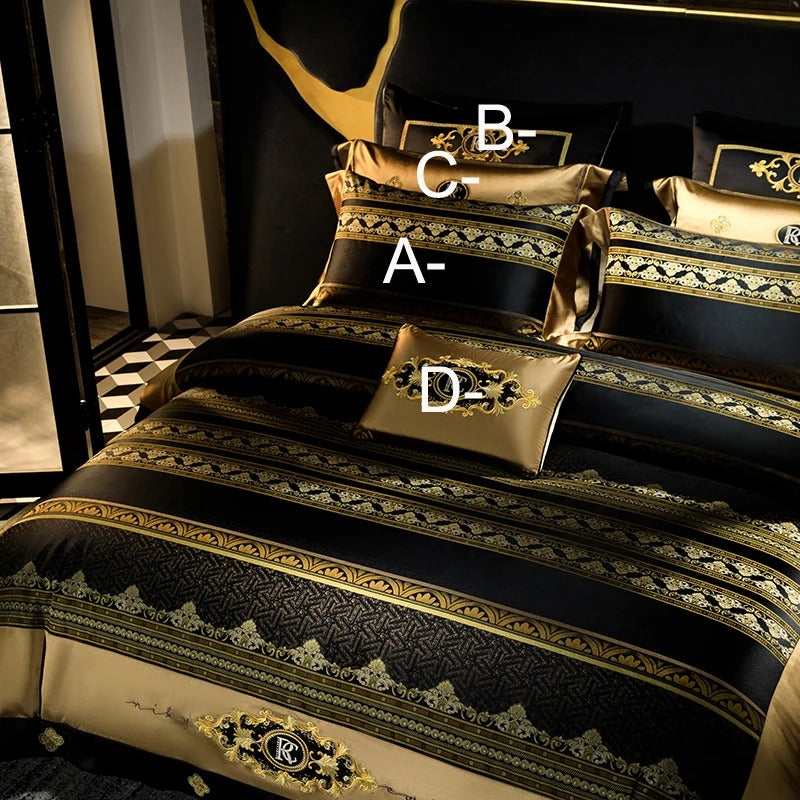 Black & Gold Egyptian Cotton Bedding Set with Duvet Cover - 1000TC