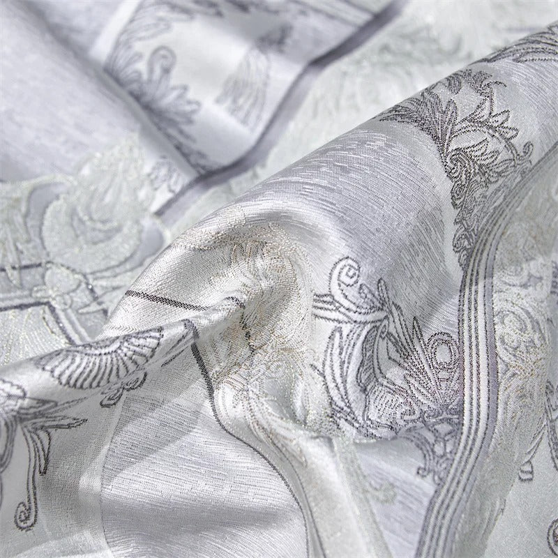 Jacquard Silver Satin Bedding Set with Geometric Design - 1000TC