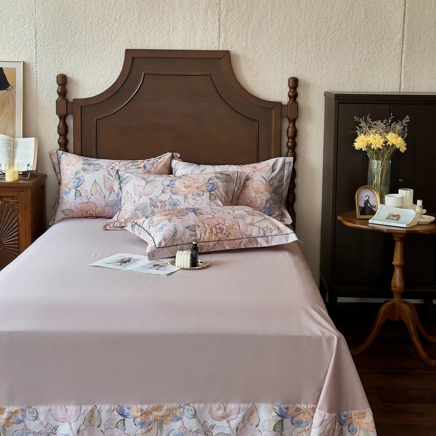 Pastel Floral Printed Bedding Set with Duvet Cover - 600TC