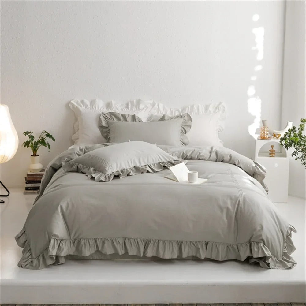Sage Green Ruffled Edge Egyptian Cotton Bedding Set - 600TC