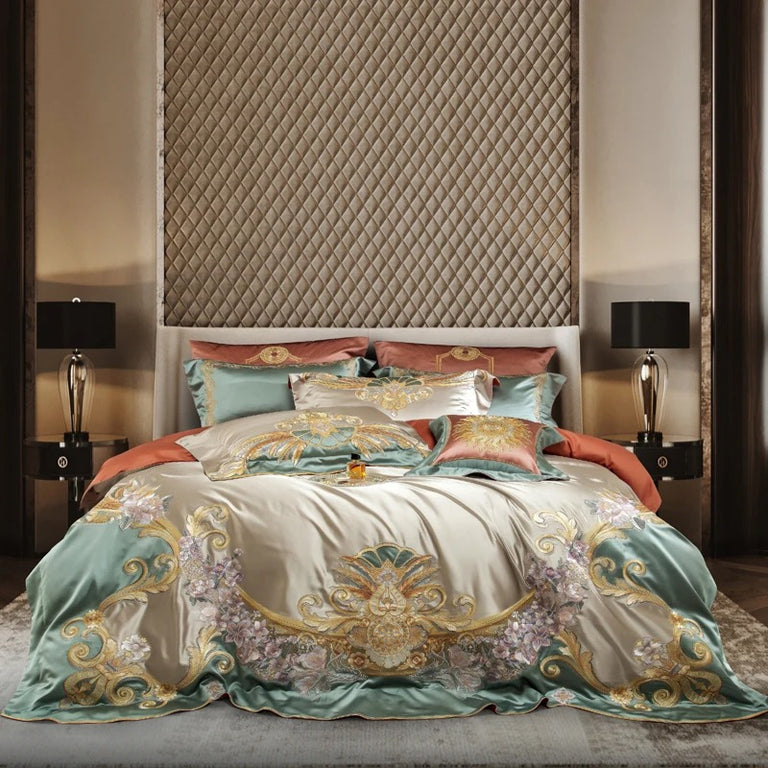 Embroidery Vintage Floral Egyptian Cotton Bedding Set with Duvet Cover - 1500Tc