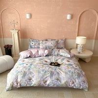 Pastel Floral Satin Egyptian Cotton Bedding Set - 700TC