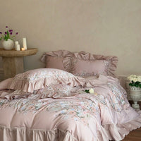 Egyptian Cotton Floral Satin Bed Sheet Set with Duvet Cover- 1000TC