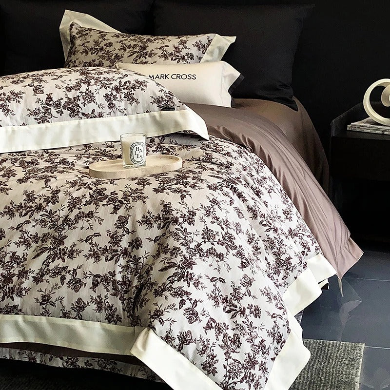 Vintage Floral Printed Bedding Set with Satin Border - 1000TC - Egyptian Bedding