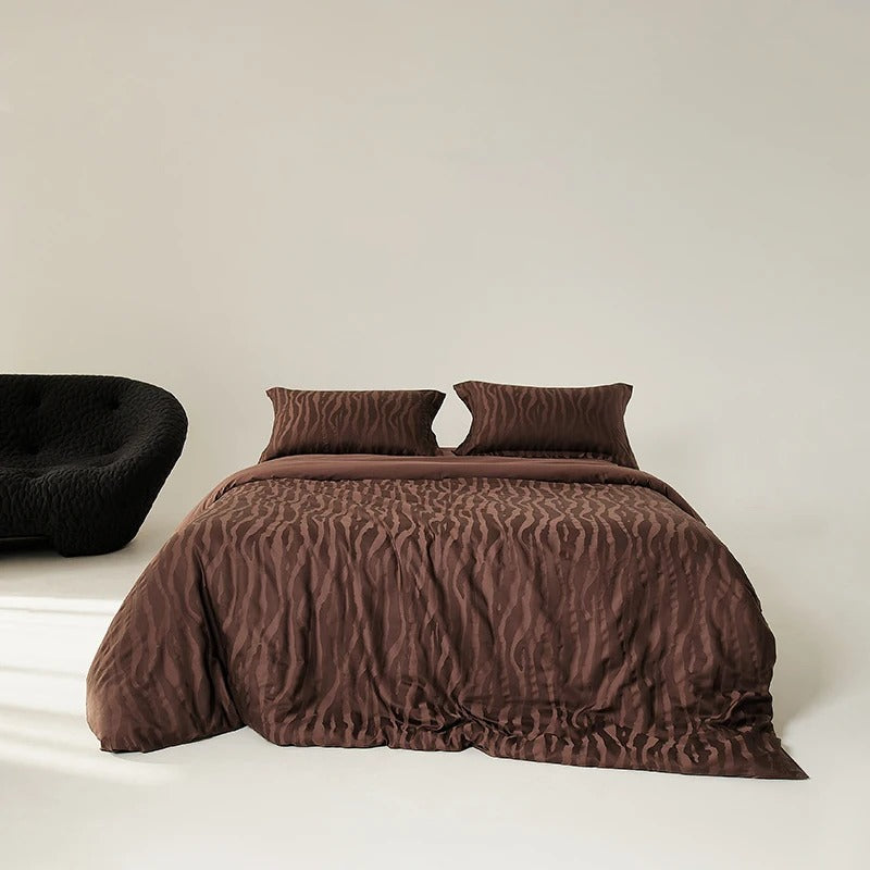 Red Floral Jacquard Bedding Set with Duvet Cover - 900TC