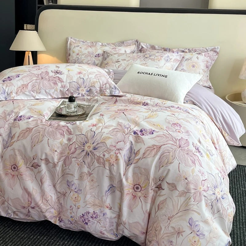 Dreamy Watercolor Floral Cotton Bedding Set with Duvet Cover – 500TC