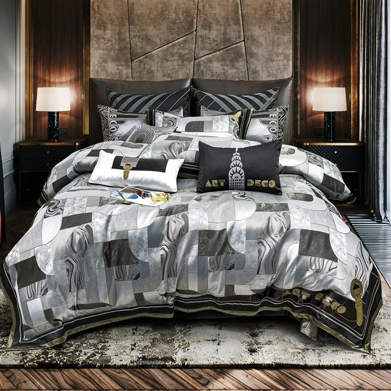 Luxury Silver Gray Geometric Style Bedding Set- 1200TC