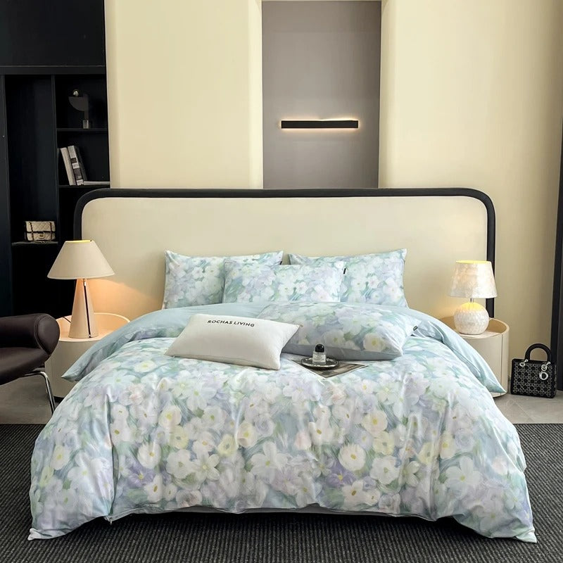 Dreamy Watercolor Floral Cotton Bedding Set with Duvet Cover – 500TC