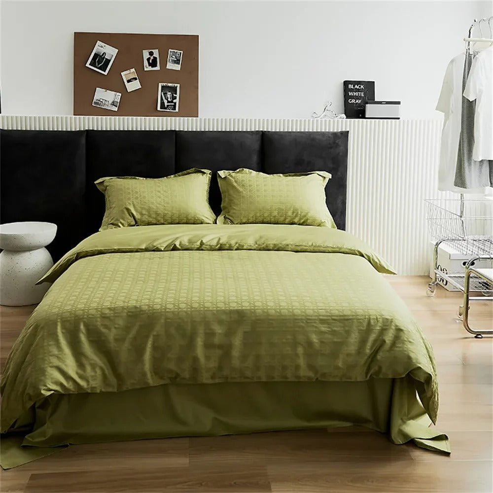 Luxury Striped Satin Cotton Bed Sheet Set with Duvet Cover - 400TC