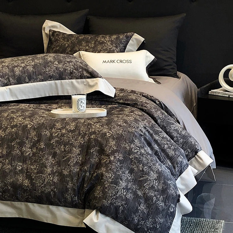 Vintage Floral Printed Bedding Set with Satin Border - 1000TC