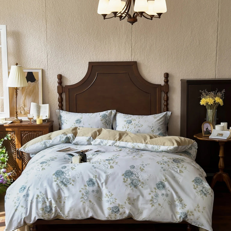 Pastel Floral Printed Bedding Set with Duvet Cover - 600TC