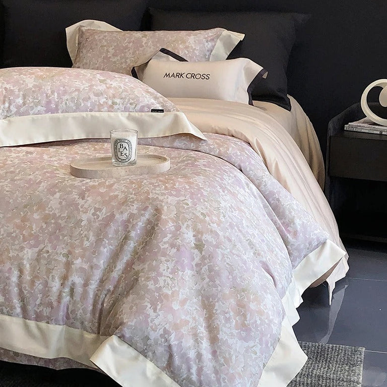 Vintage Floral Printed Bedding Set with Satin Border - 1000TC