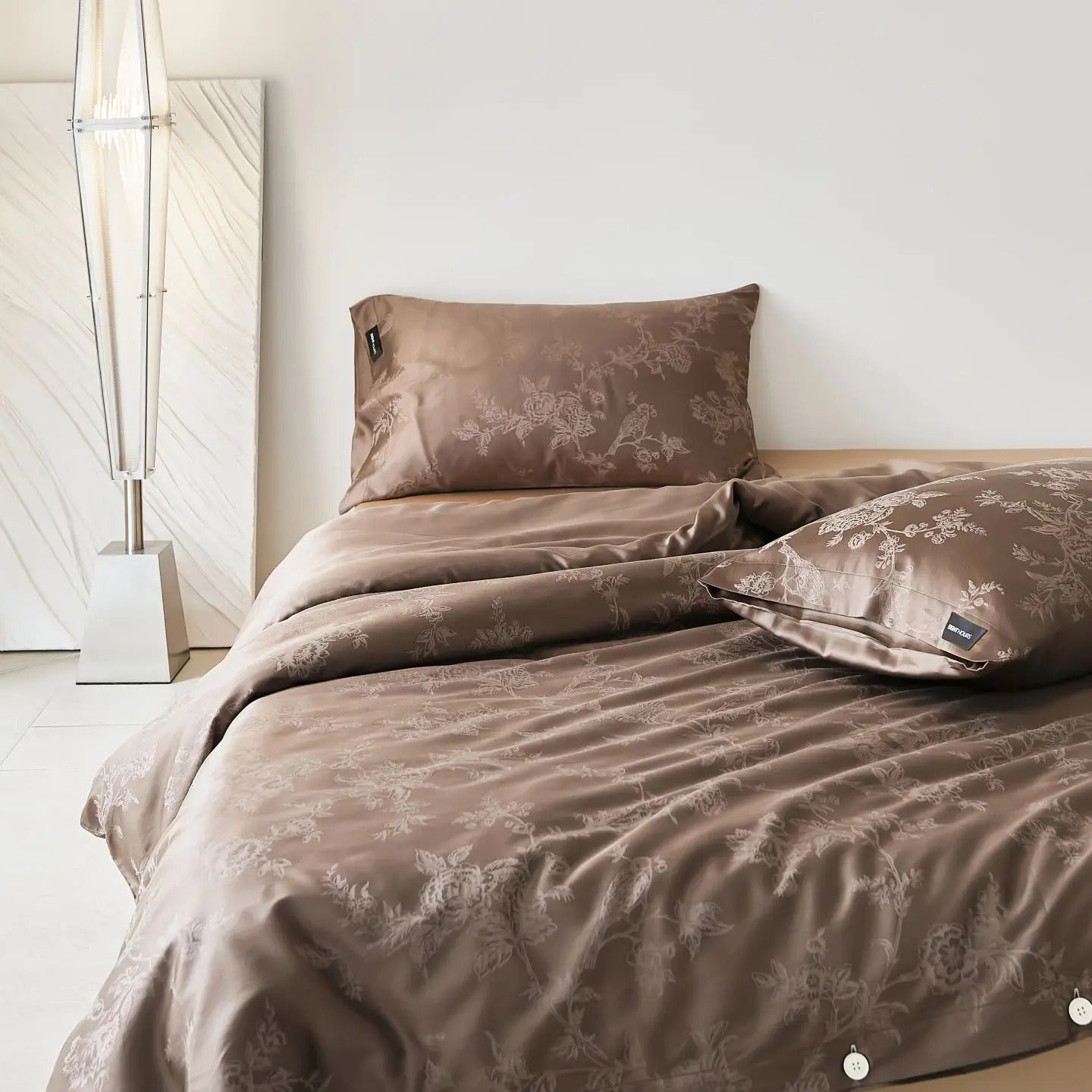 Charcoal Floral Jacquard Bedding Set with Duvet Cover - 600TC