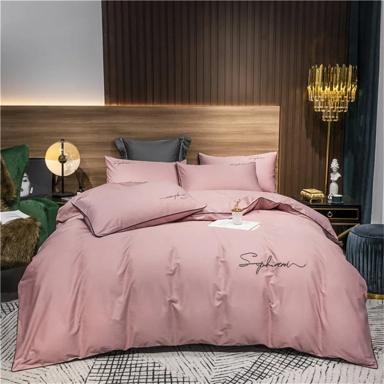 Black Bedding Set with Gold Piping & Signature Embroidery - 400TC