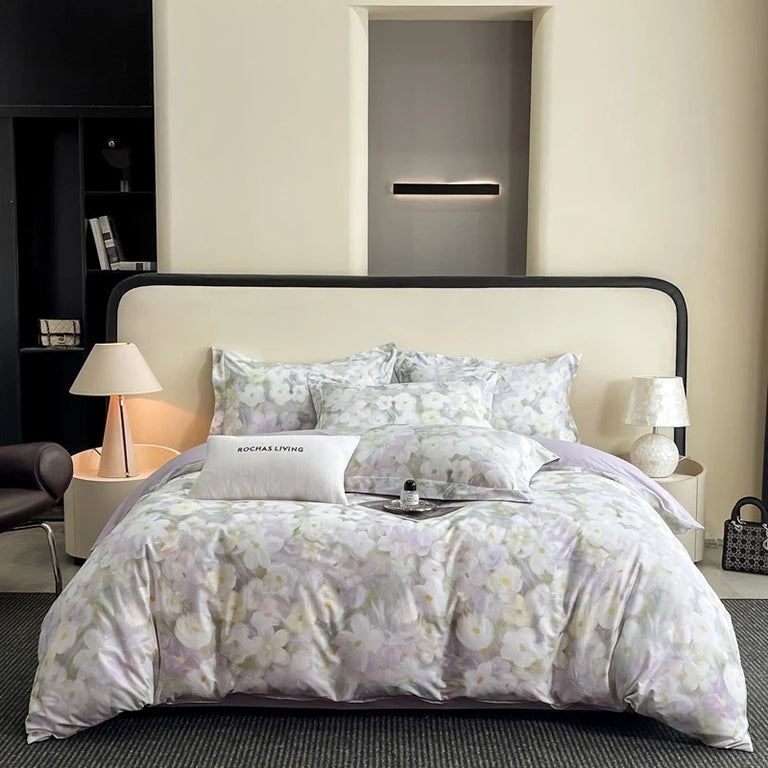 Dreamy Watercolor Floral Cotton Bedding Set with Duvet Cover – 500TC